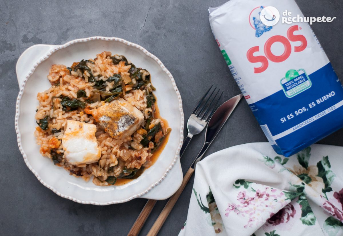 Arroz con bacalao fresco y espinacas