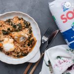 Arroz con bacalao fresco y espinacas