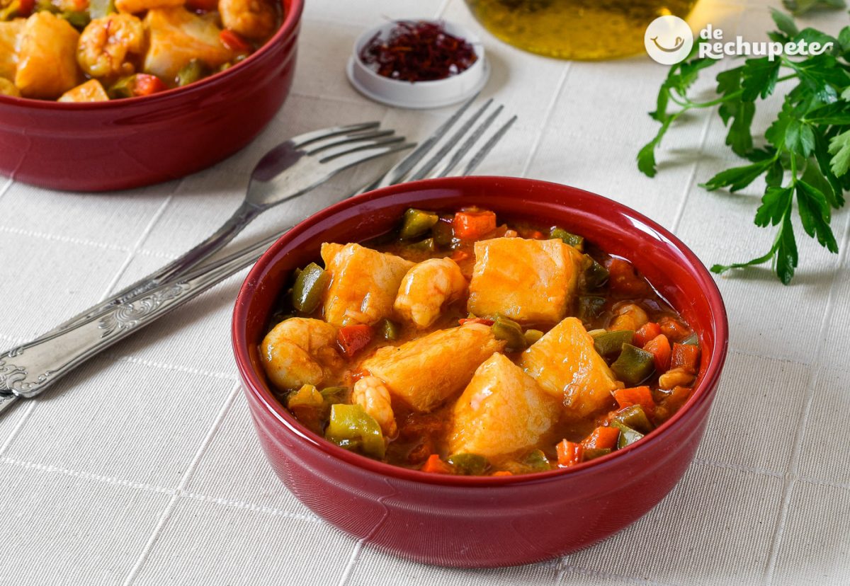 Bacalao con gambas en salsa de azafrán