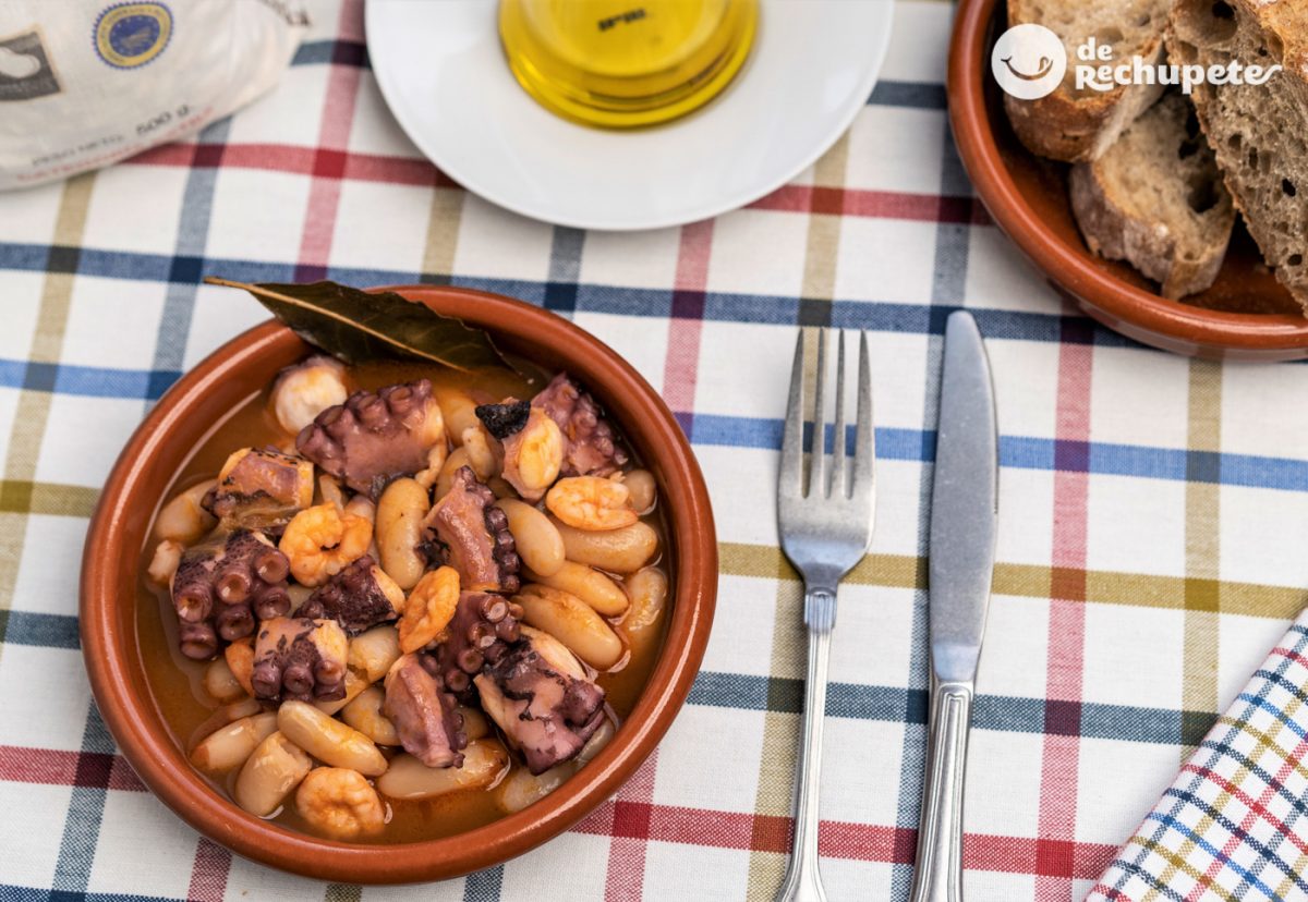 Fabas de Lourenzá con pulpo y langostinos