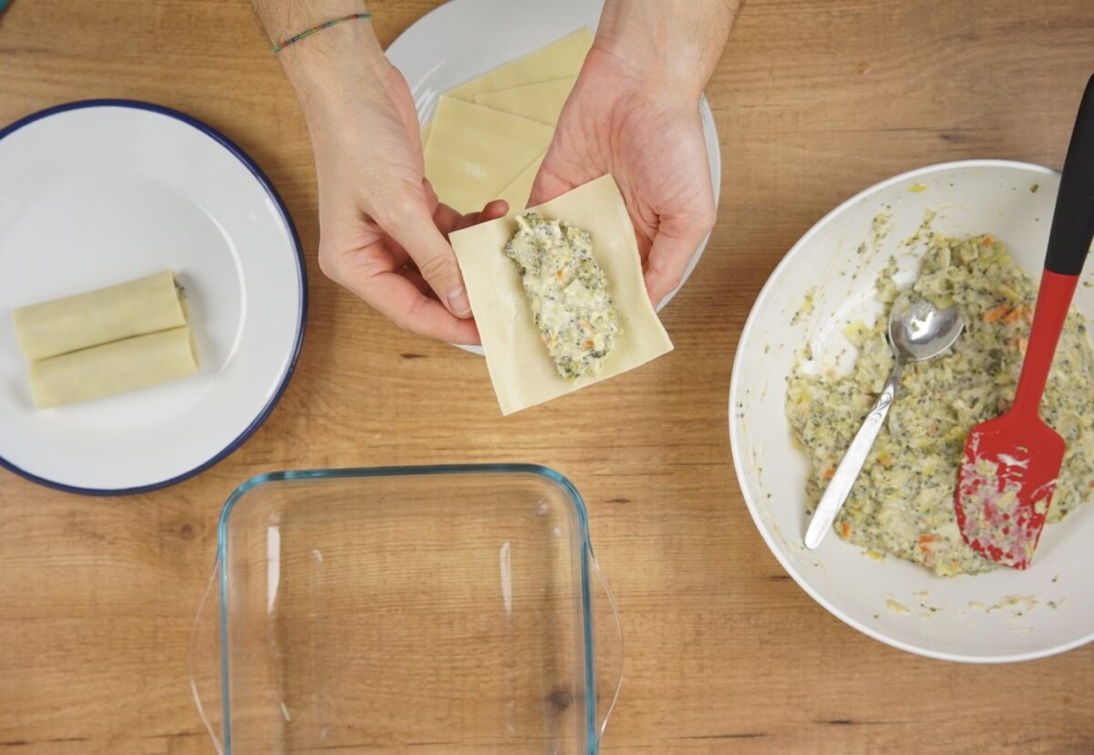 Canelones de brócoli y puerro