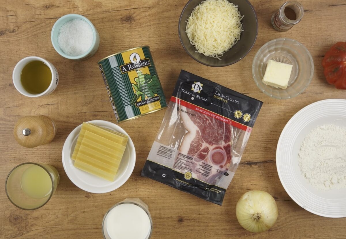 Canelones de lacón con grelos