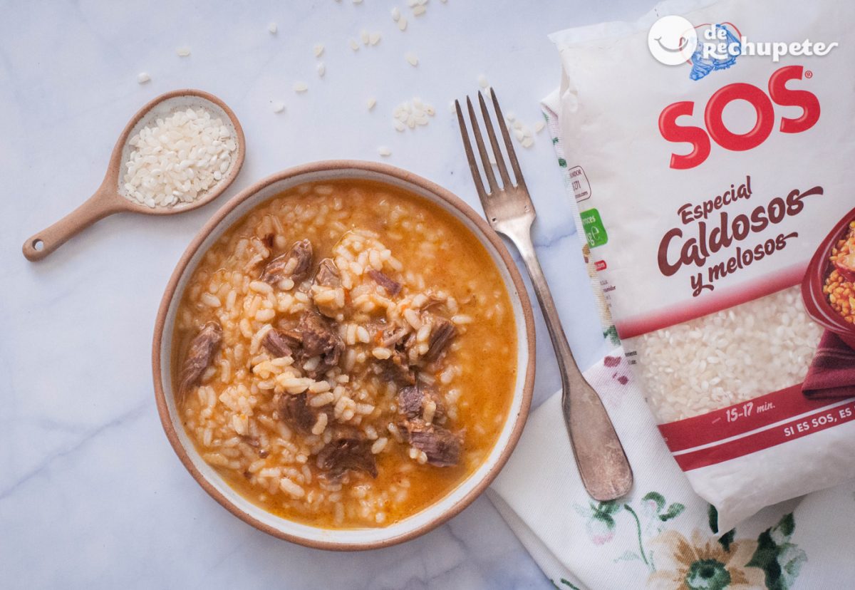 Cómo hacer arroz caldoso con carrilleras