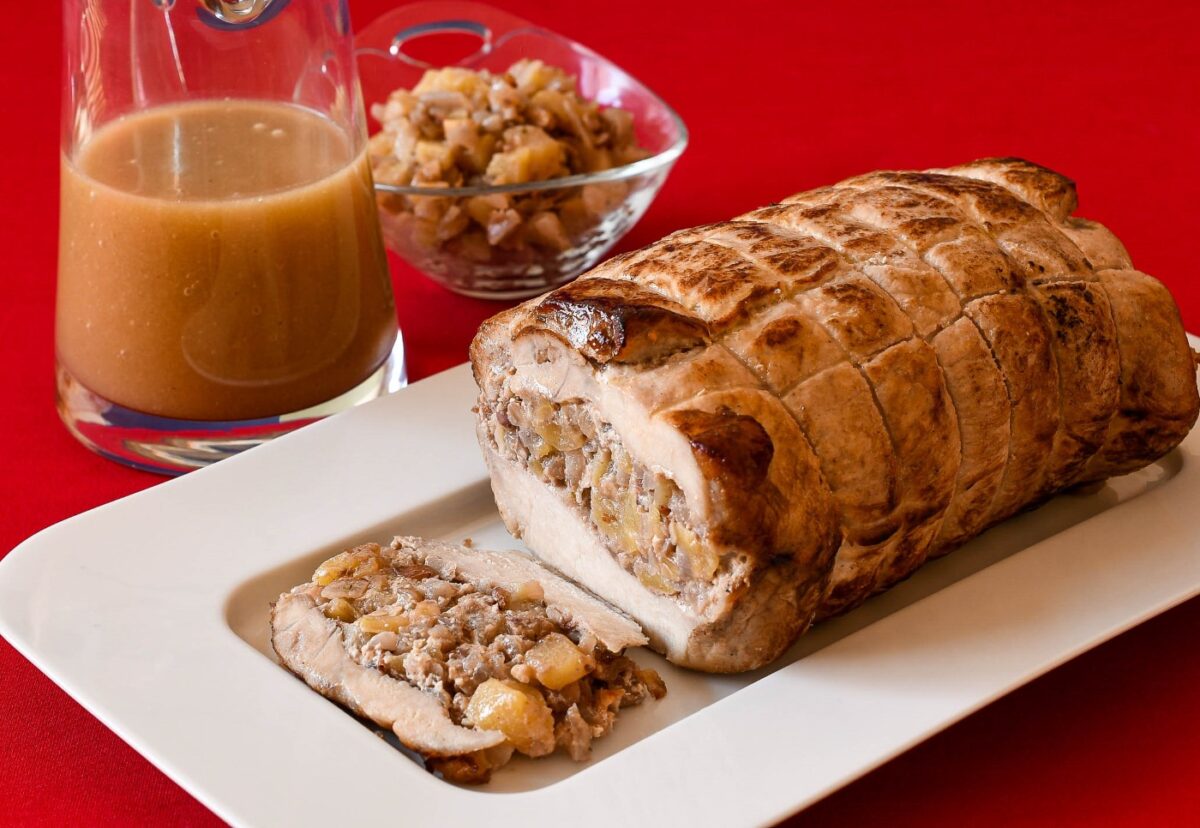Redondo de cerdo relleno de manzana y nueces