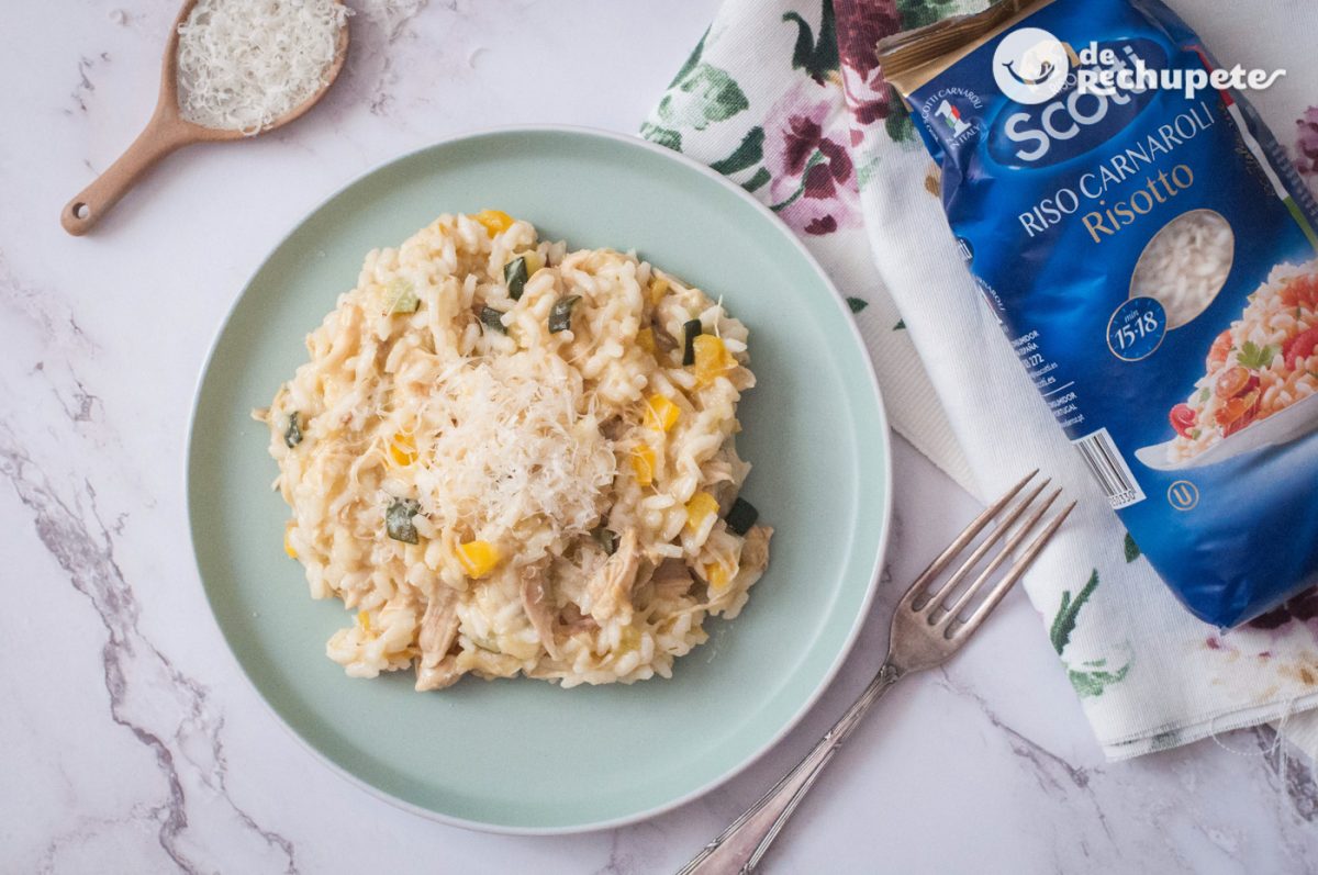 Risotto de verduras con pollo