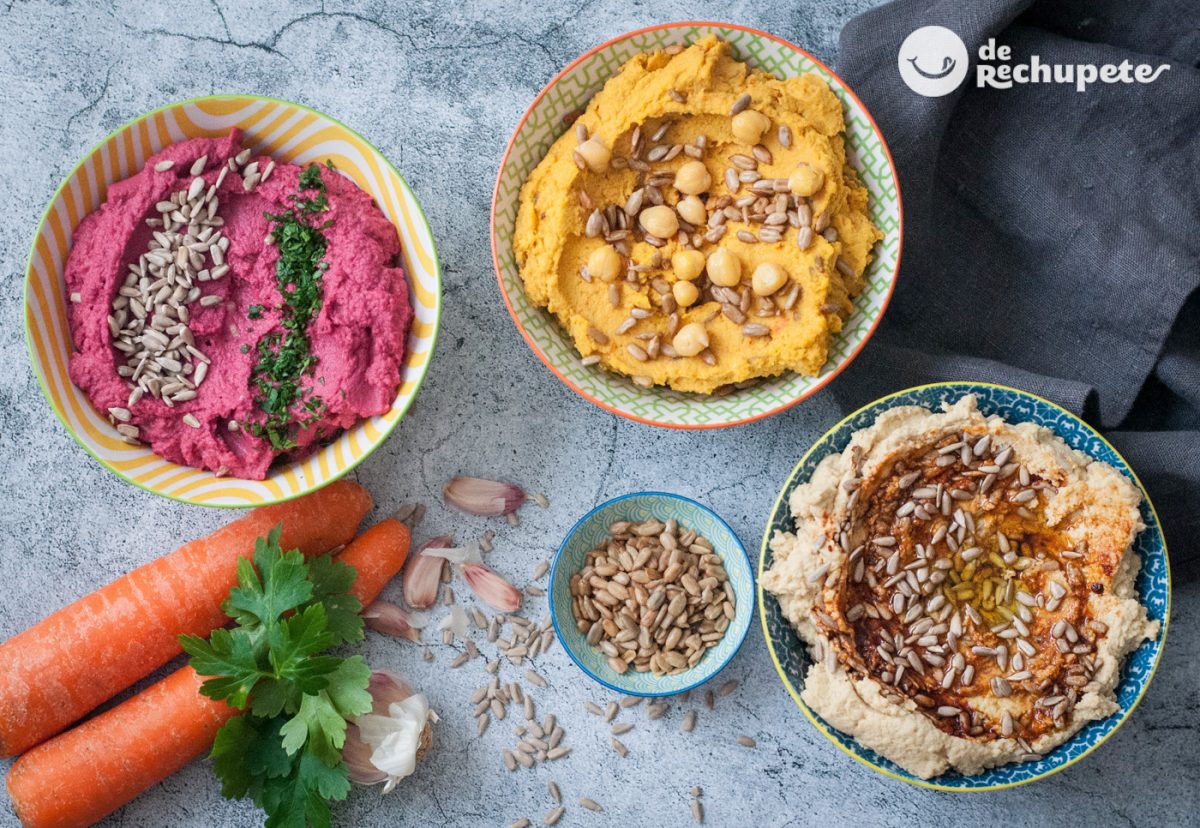  hummus con pipas de girasol. La receta de hummus clásica, de remolacha y de zanahoria