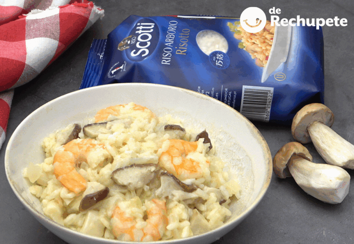 Risotto con boletus y langostinos