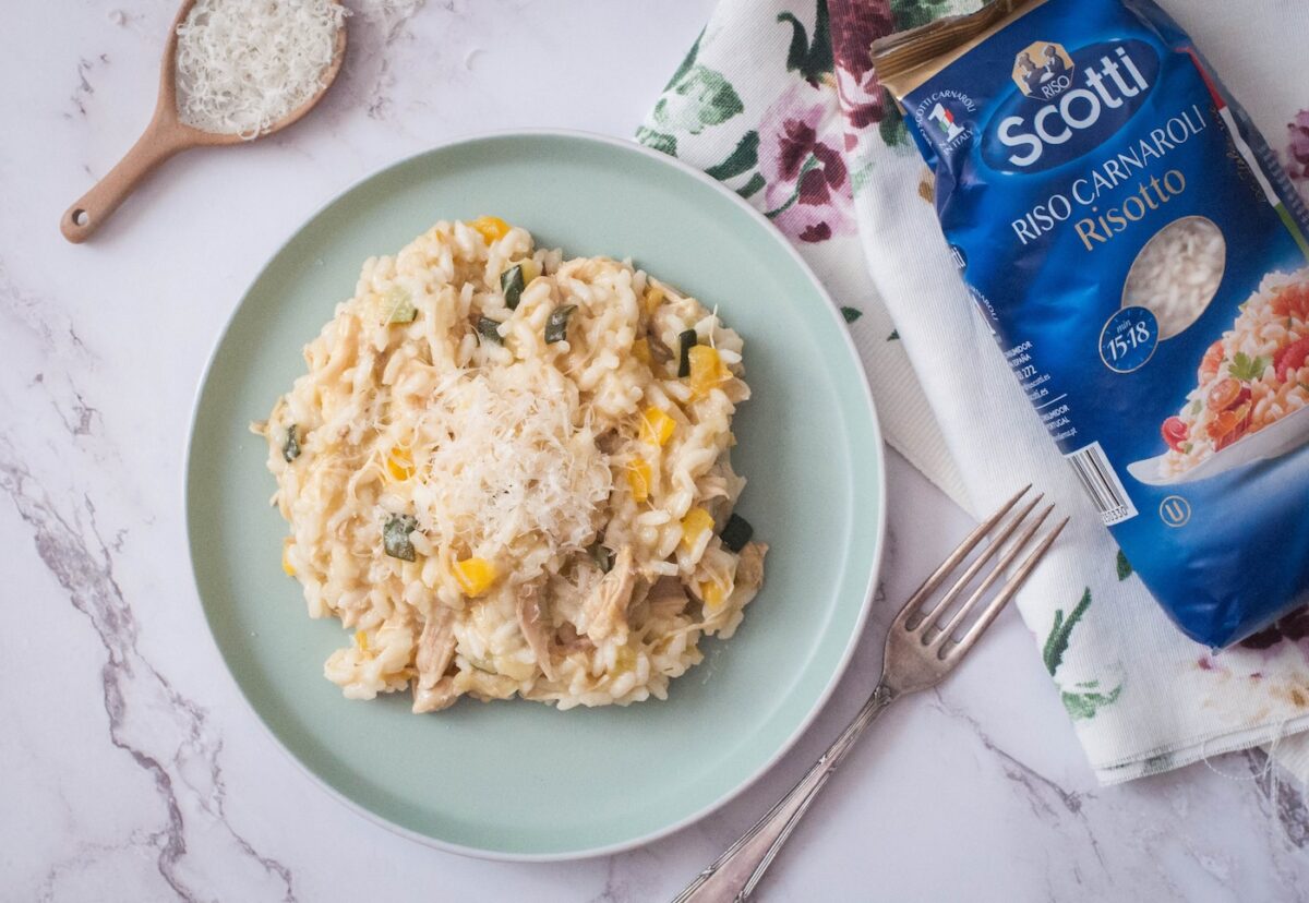 Risotto de verduras con pollo