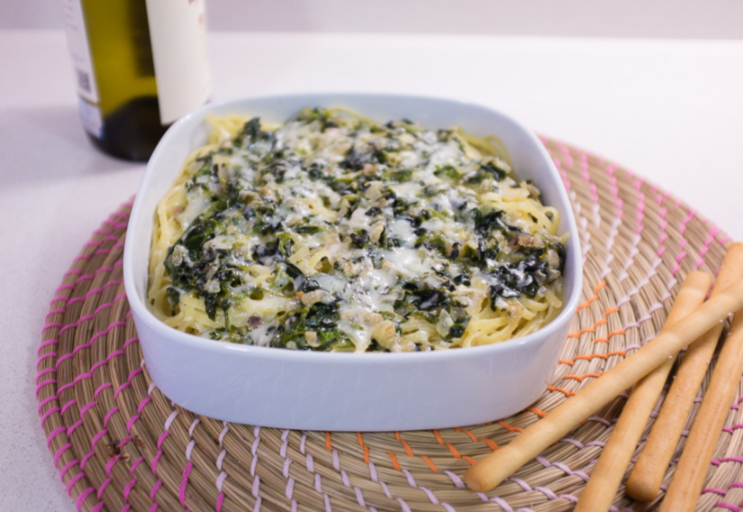 Tallarines con espinacas, receta italiana