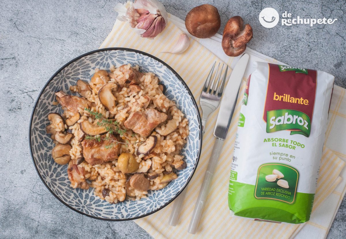 Arroz de setas, castañas y costillas de cerdo. Receta de otoño paso a paso