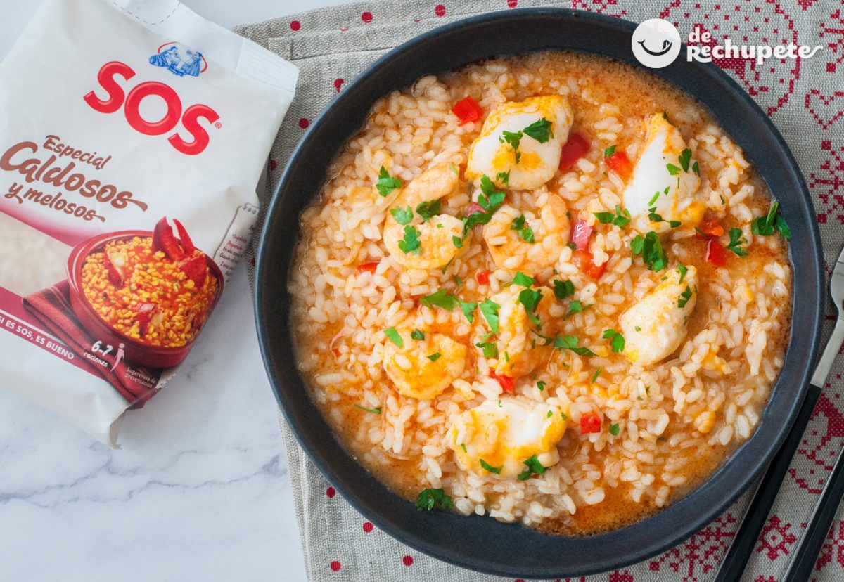 Arroz con rape y langostinos. Receta de arroz marinero perfecto para Navidad