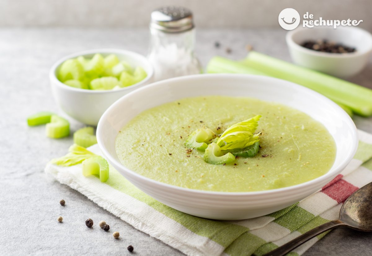 Crema de apio. preparación tradicional y con thermomix