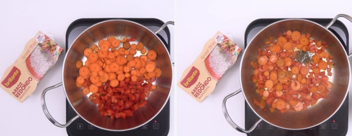 Arroz rápido con verduras salteadas. Receta vegetariana fácil