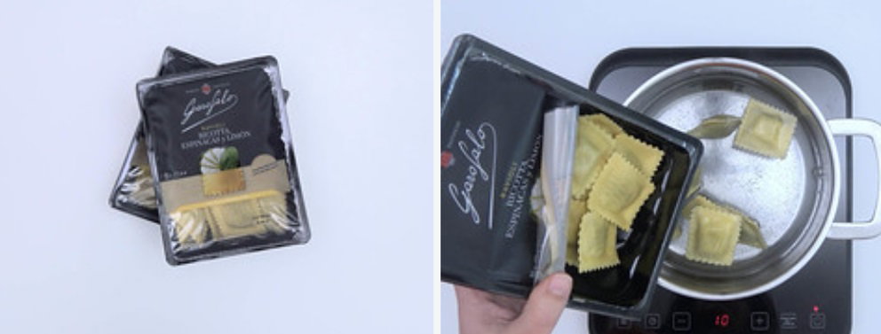 Ravioli rellenos de espinacas alla genovese. Receta italiana de pasta rellena