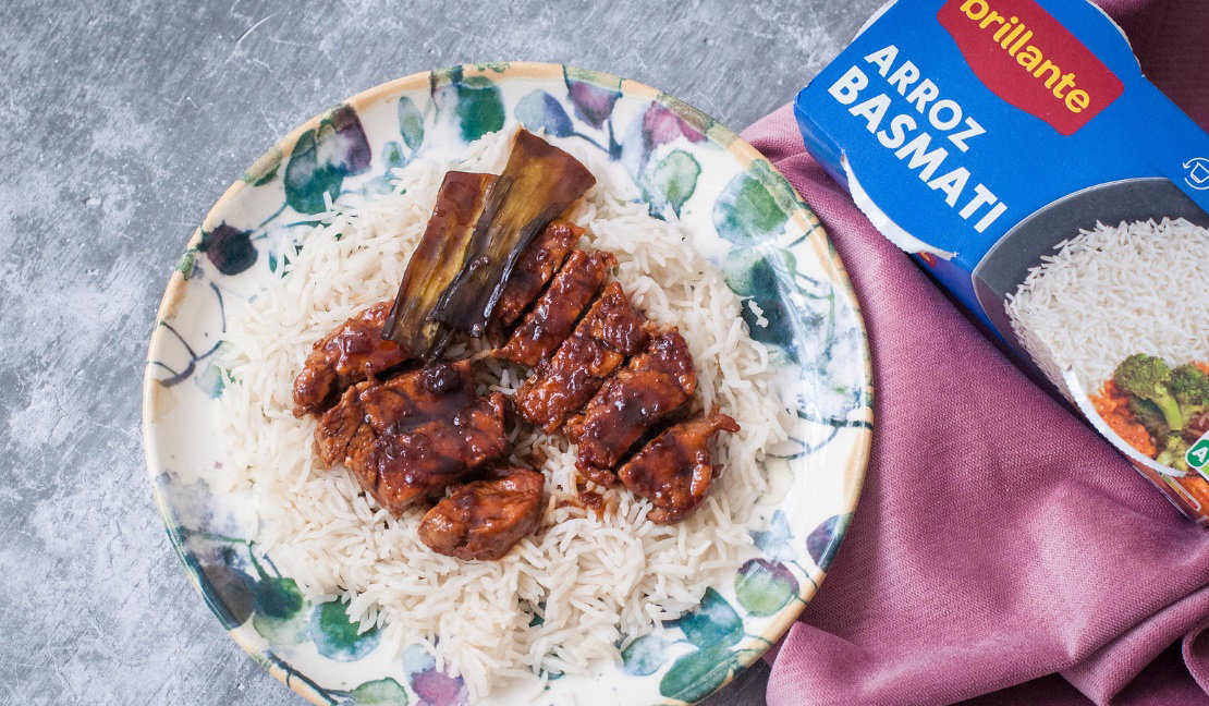 Cerdo teriyaki con arroz basmati