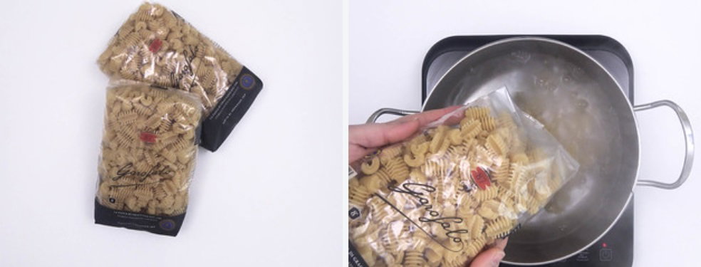 Radiatori con ragú de salchichas y albahaca. Pasta alla Campidanese