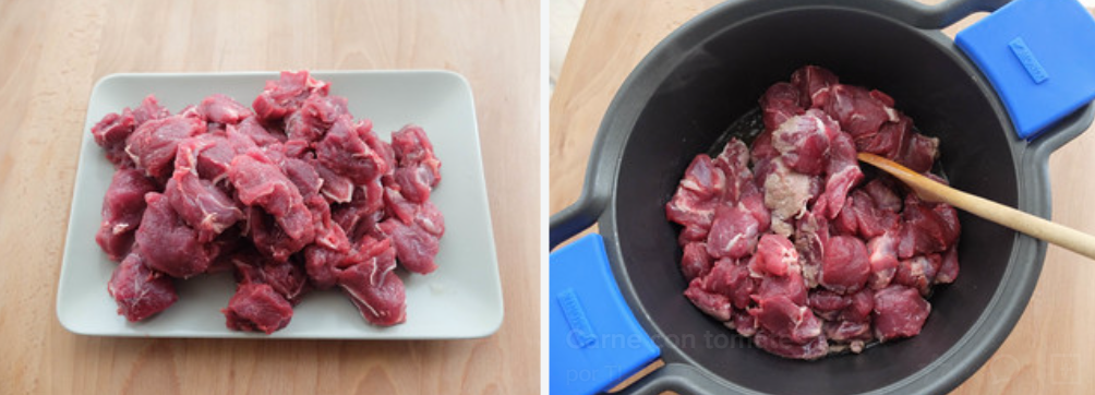 Carne con tomate. receta tradicional de ternera guisada con tomate