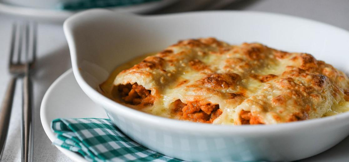 Canelones vegetarianos con boloñesa de soja texturizada