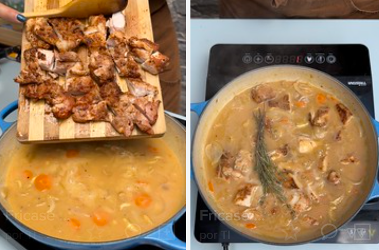Fricasé de pollo al estilo francés