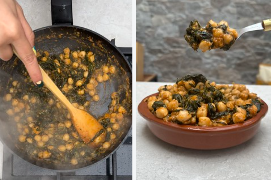 Garbanzos con espinacas. Receta andaluza para comer con tenedor De