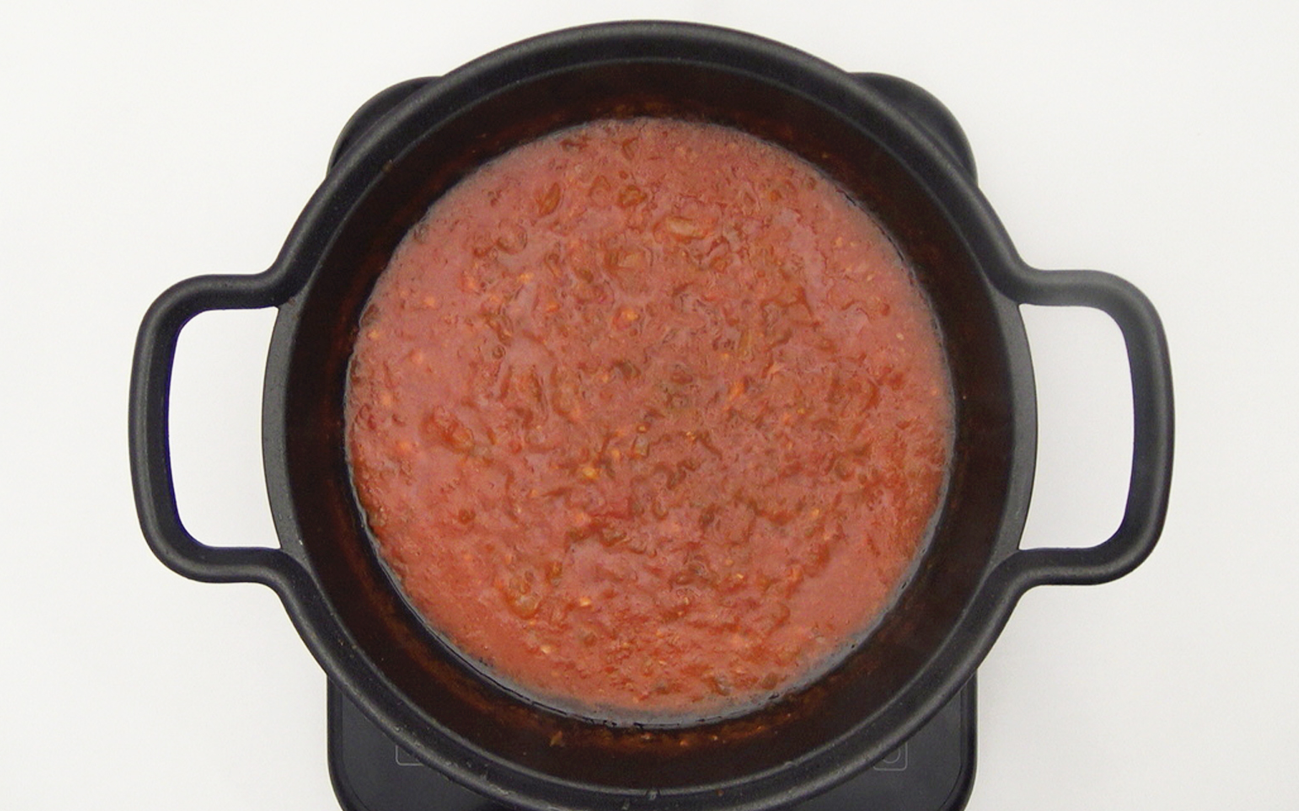Rape en salsa de tomate y parmentier de patata