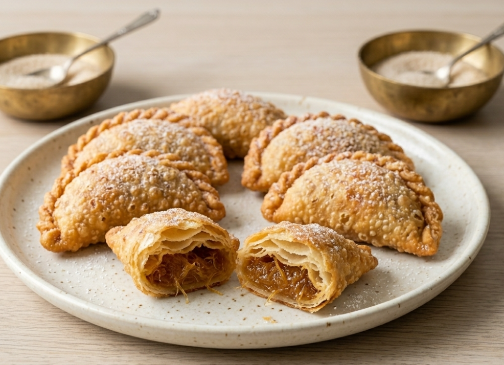 Empanadillas dulces rellenas de cabello de ángel o dulce de cidra. Postre tradicional andaluz