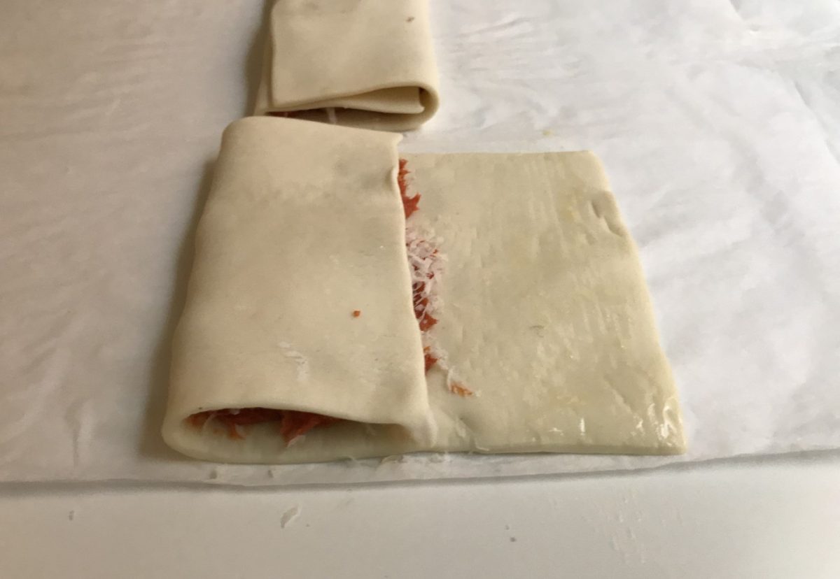 Napolitanas rellenas de jamón con queso y sobrasada con parmesano