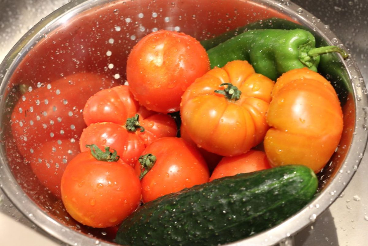 Receta de gazpacho andaluz: lavar los tomates, pimiento y pepino