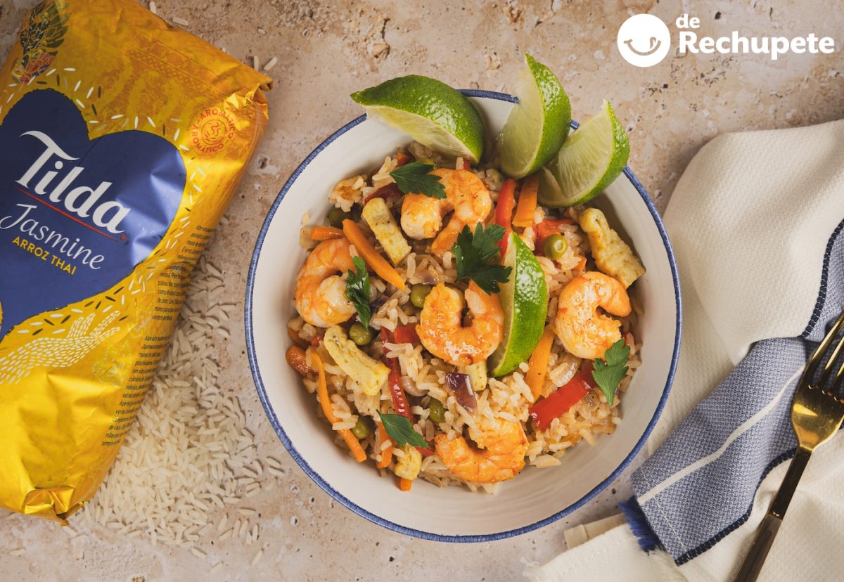 Arroz frito con langostinos al estilo thai. Perfecto para cualquier ocasión
