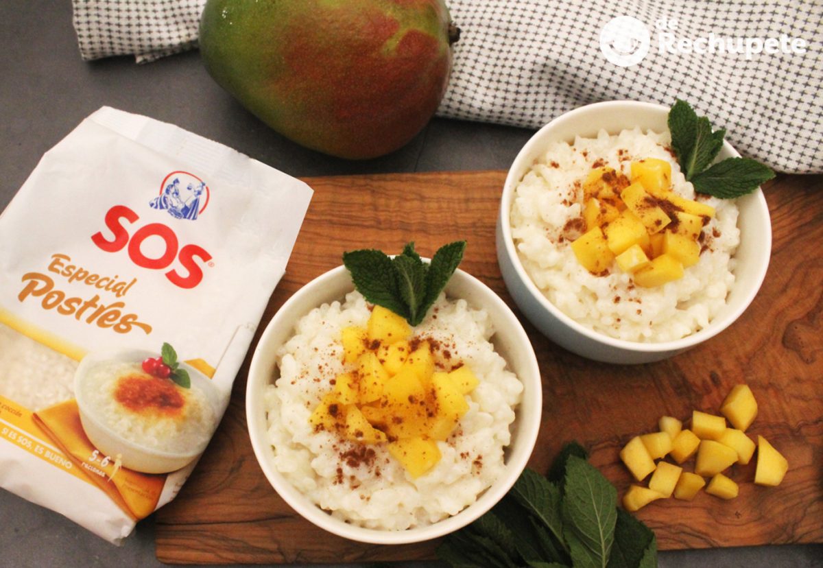Arroz con leche de coco y mango