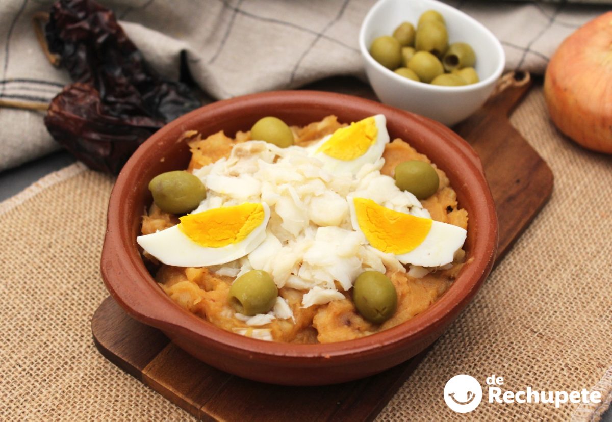 Rin ran de bacalao. Receta tradicional con pimientos y patata