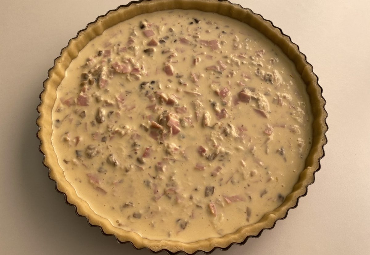 Quiche de jamón y queso con champiñones paso a paso