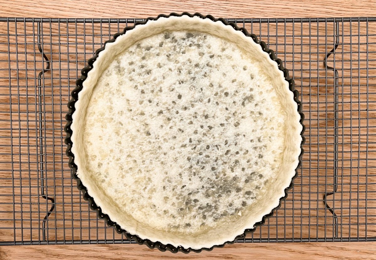 Quiche de merluza y salmón con langostinos