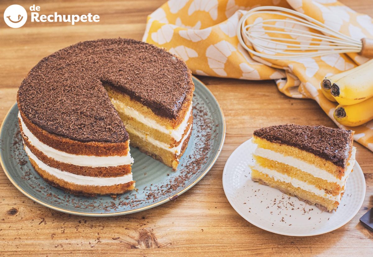 Tarta de plátano, chocolate y naranja paso a paso