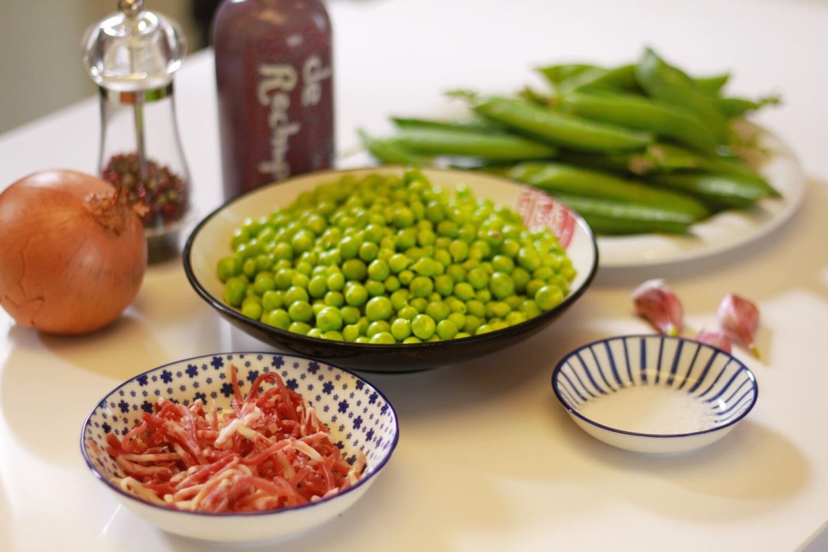 guisantes con jamón paso 1