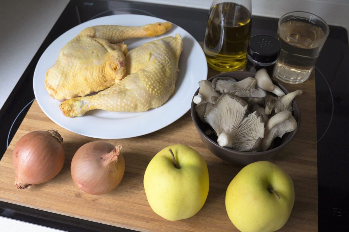 pollo asado con manzana y setas paso 1