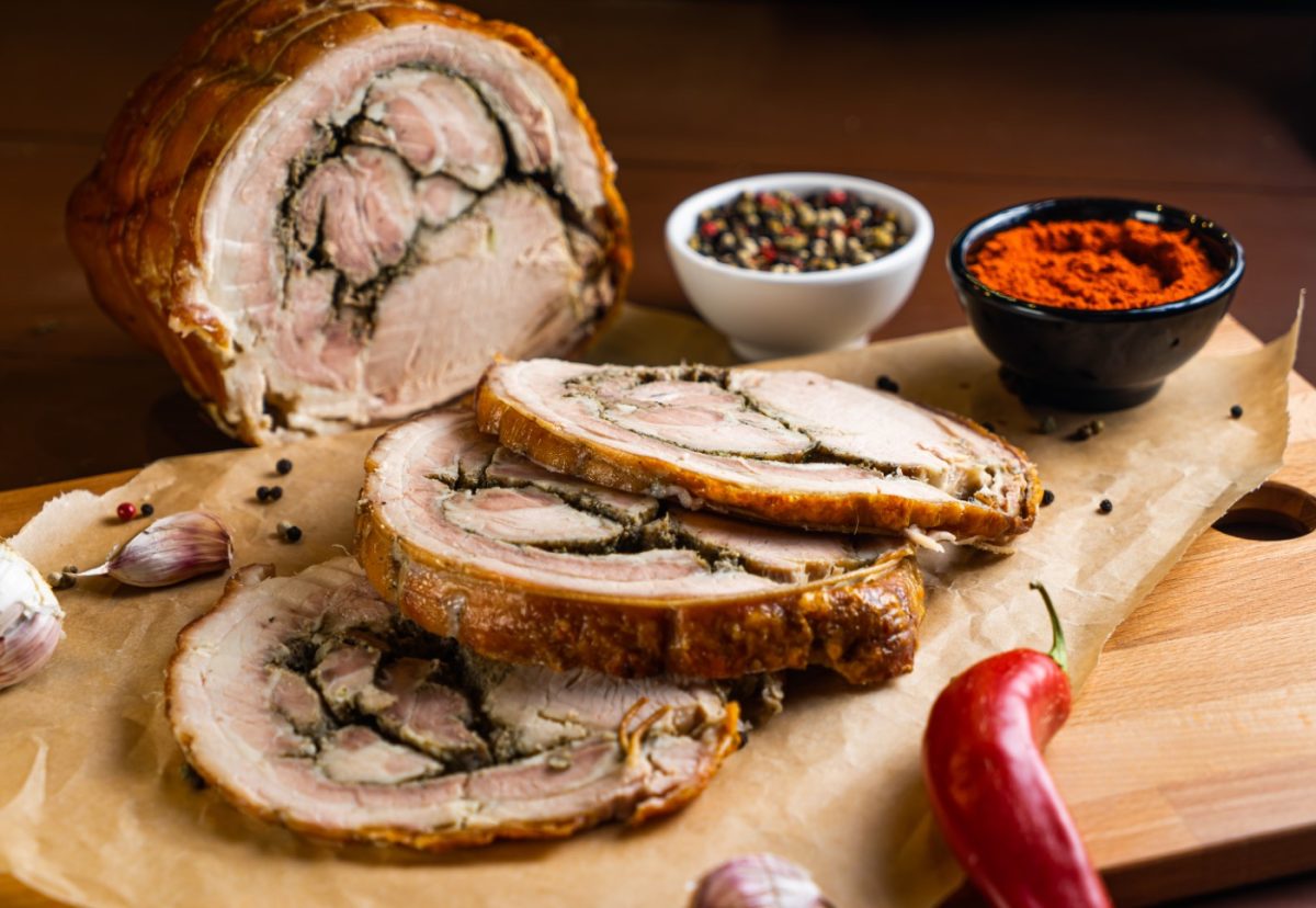 Porchetta. Asado de panceta tradicional de Italia