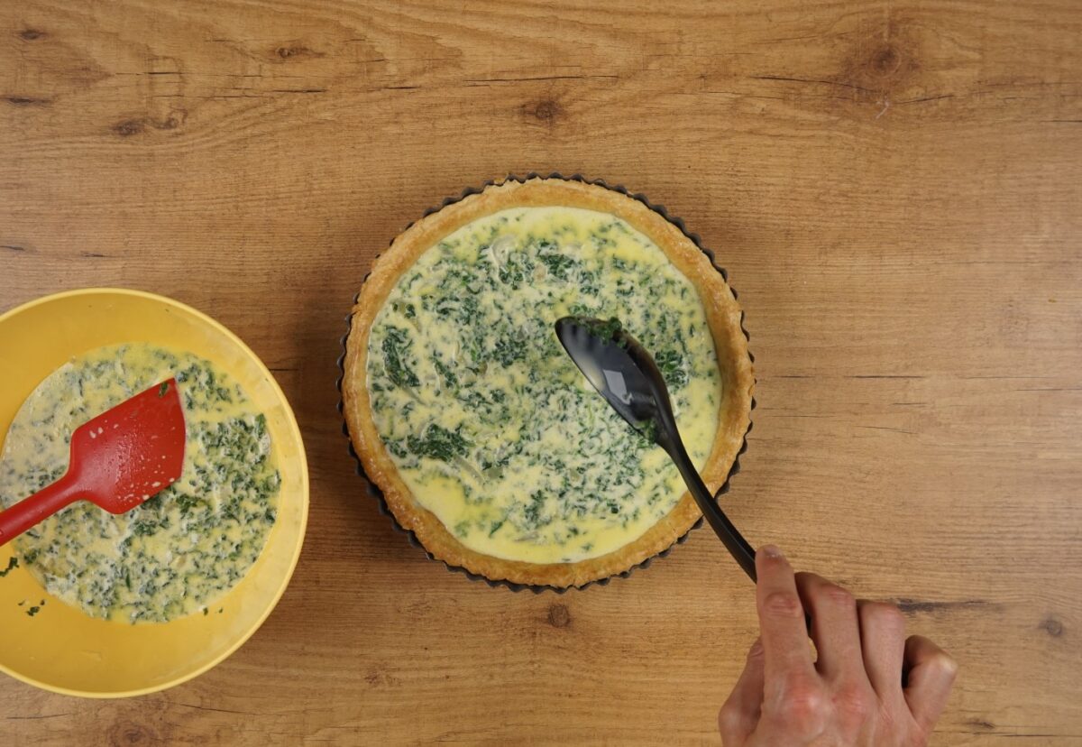 Quiche de espinacas y queso de cabra con masa quebrada casera
