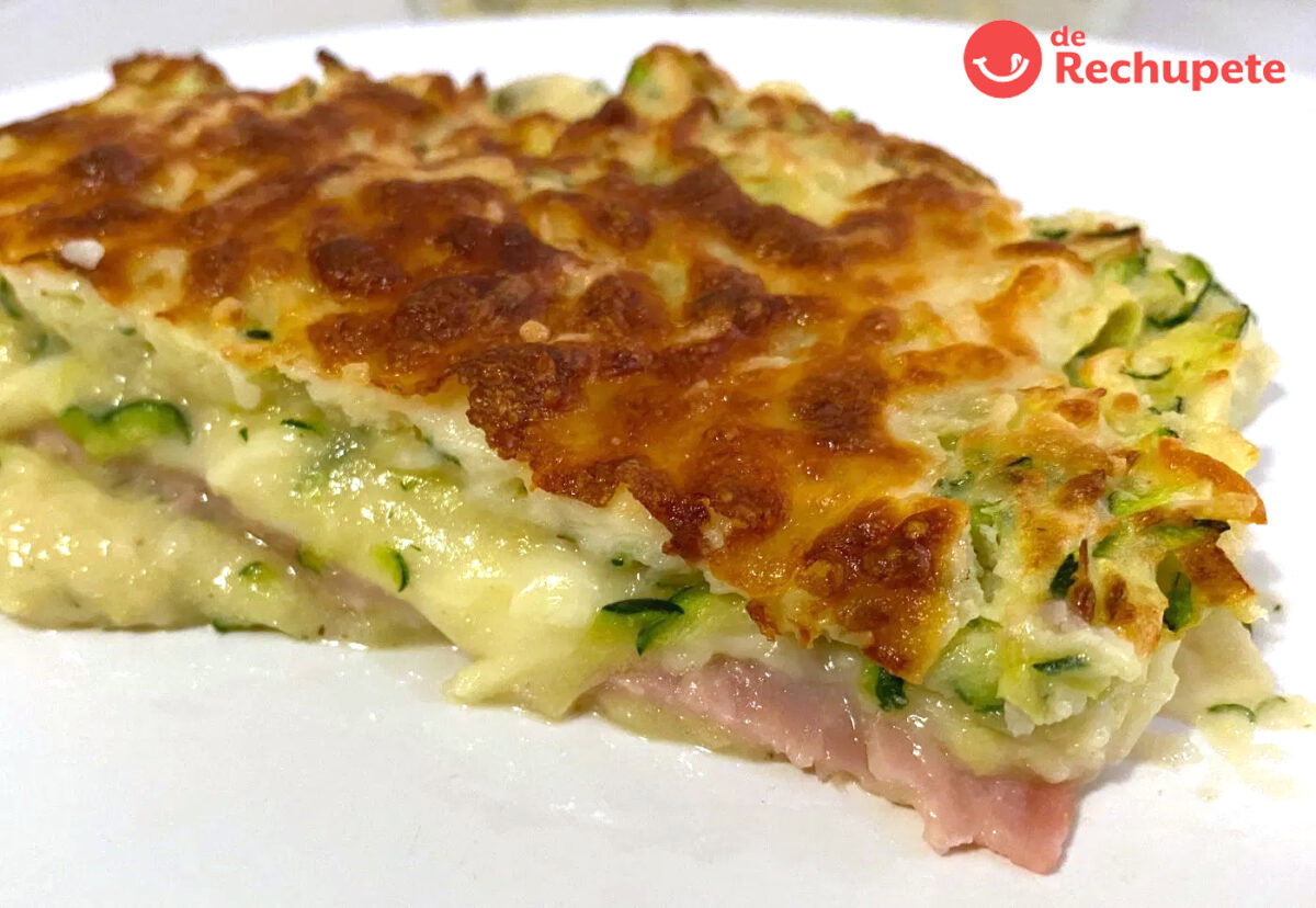 Pastel calabacín, jamón y queso en freidora de aire