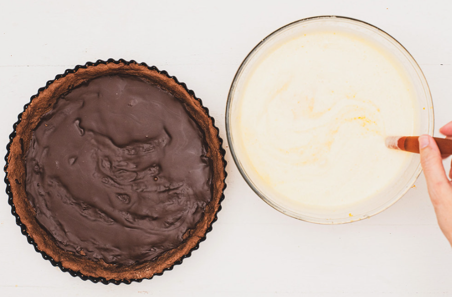 Tarta de calabaza y chocolate con base crujiente