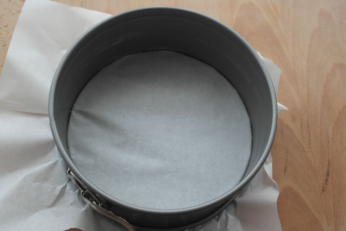 Receta de bizcocho de chocolate: forrar fondo del molde