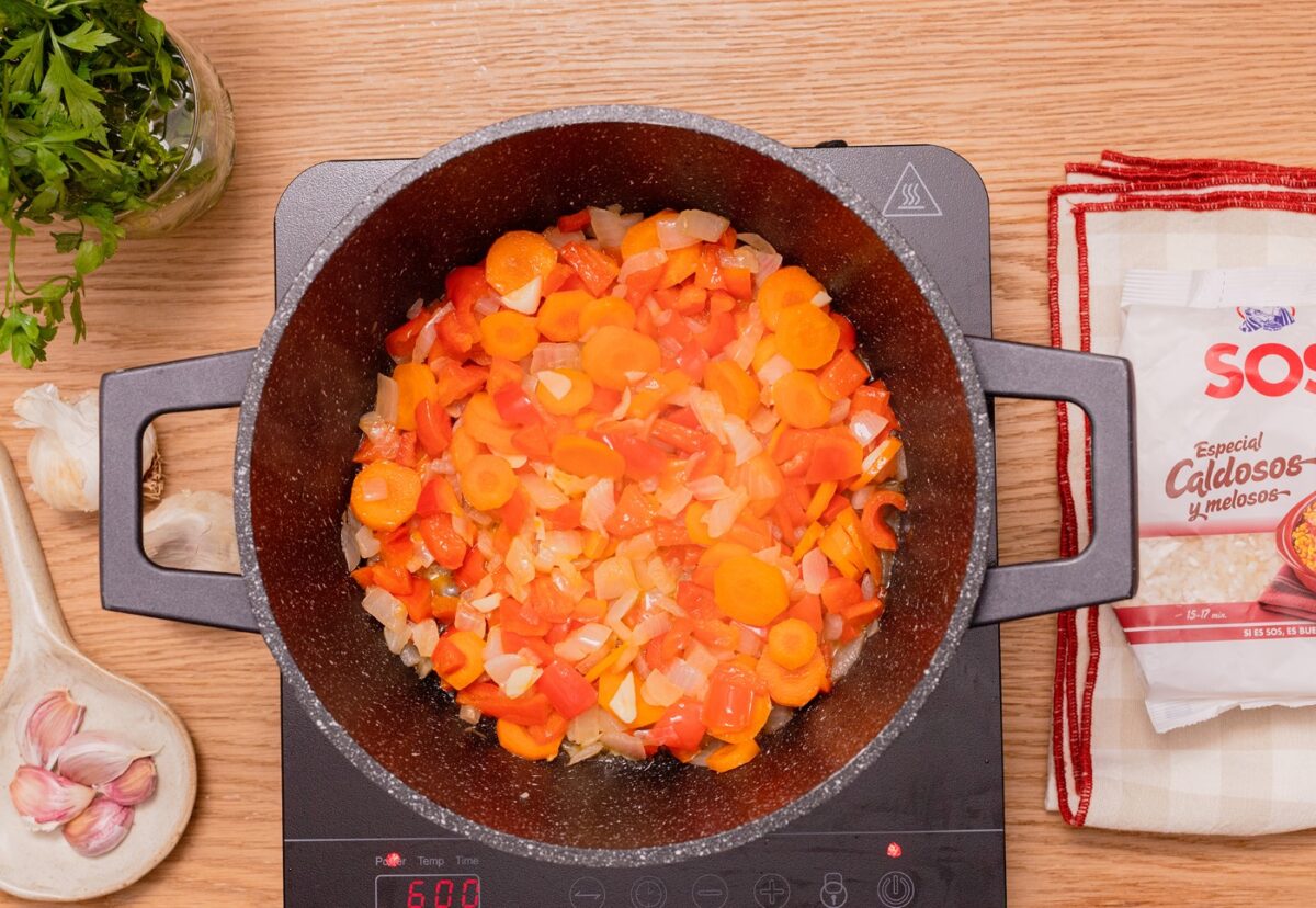 Arroz caldoso con garbanzos paso a paso