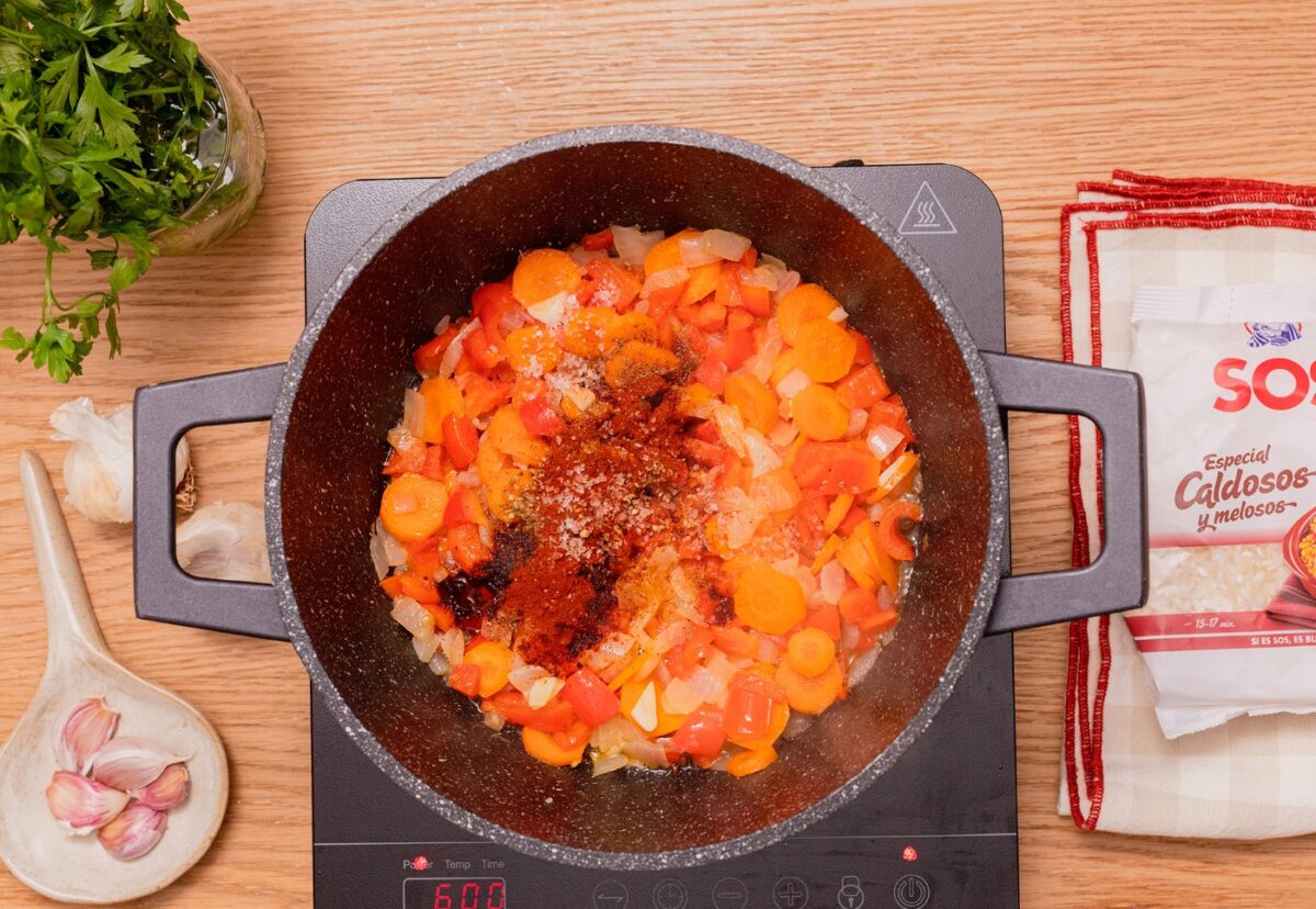 Arroz caldoso con garbanzos paso a paso