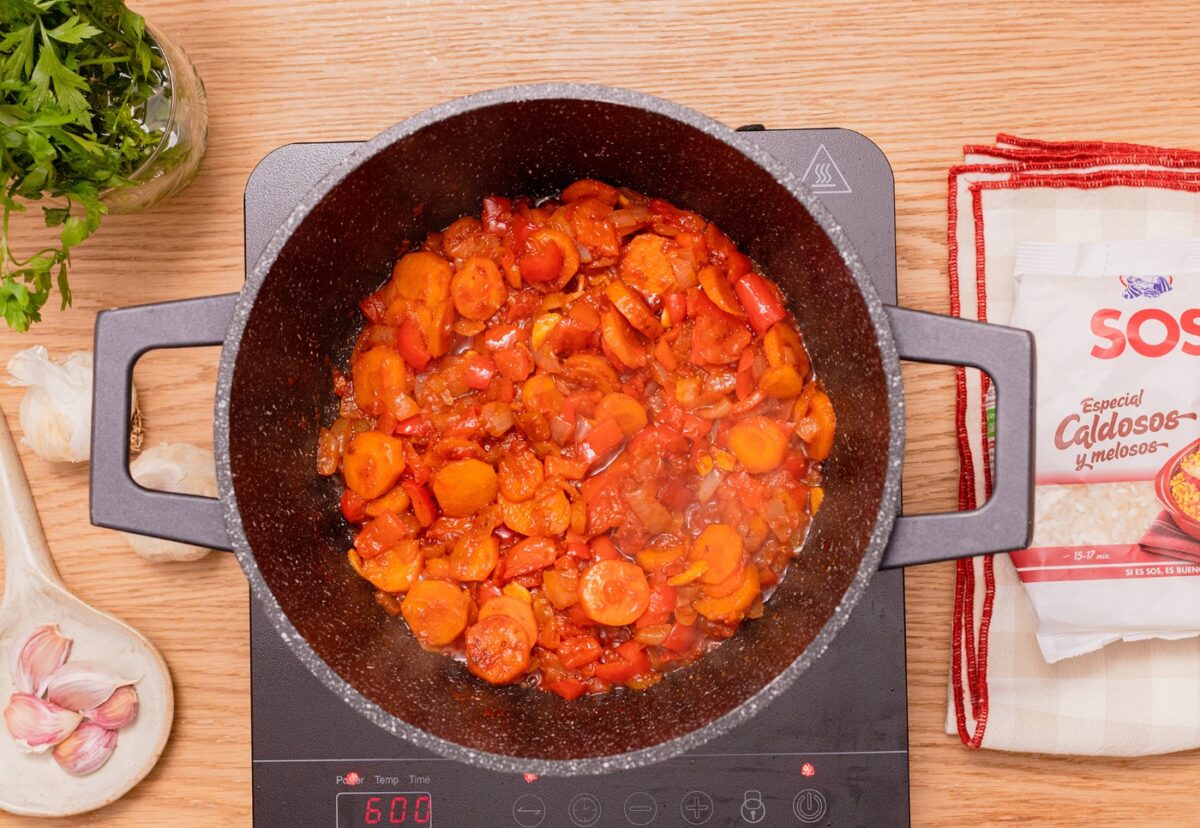 Arroz caldoso con garbanzos paso a paso