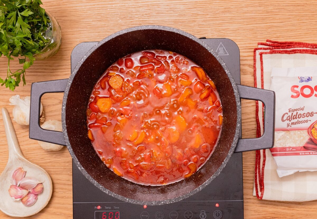 Arroz caldoso con garbanzos paso a paso