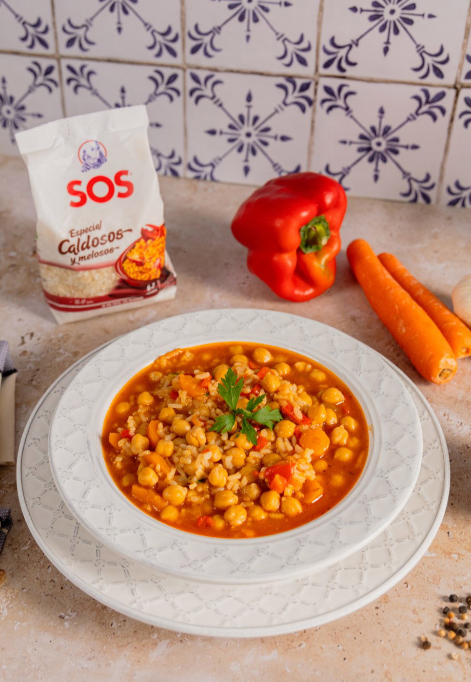 Arroz caldoso con garbanzos paso a paso