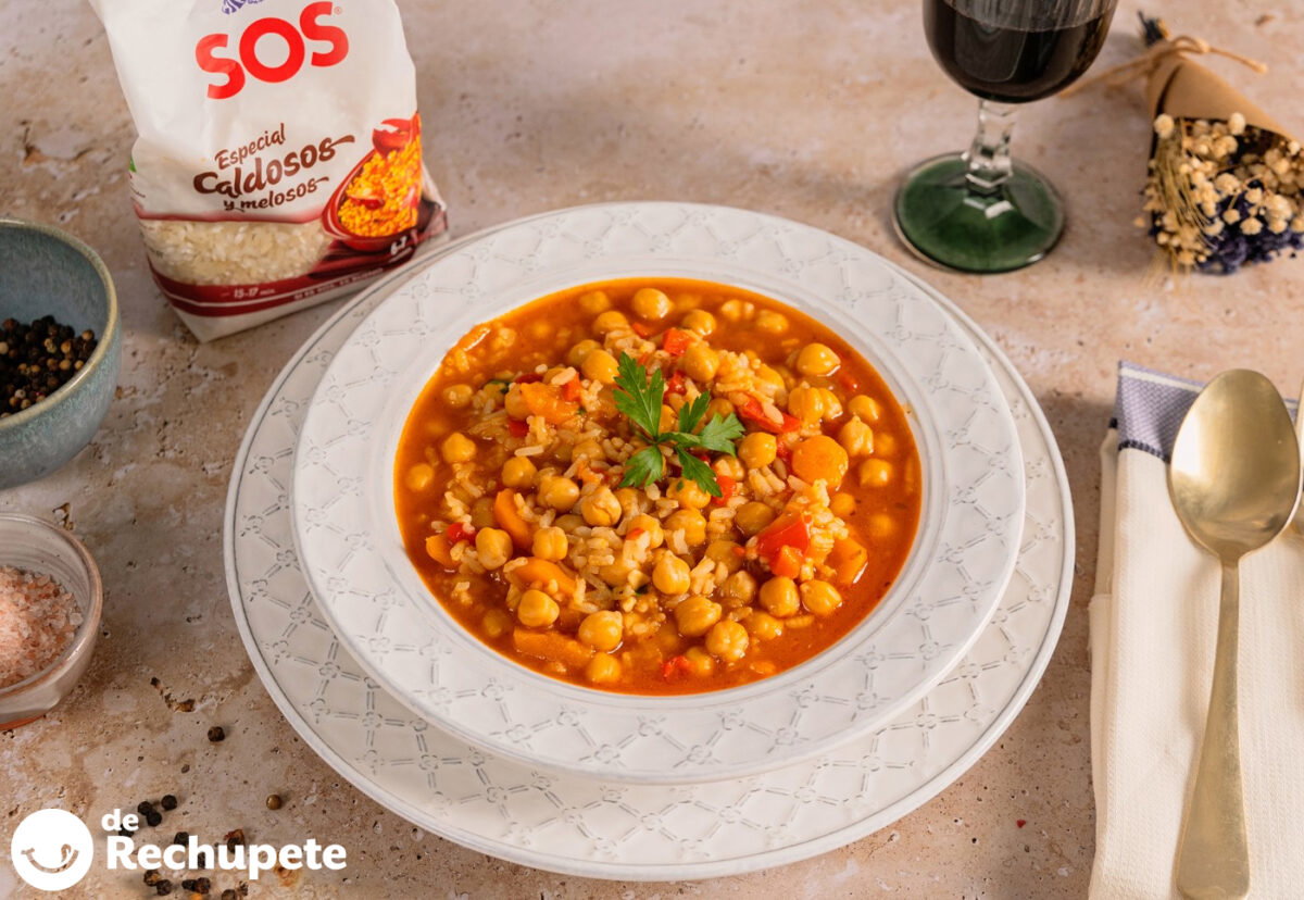 Arroz caldoso con garbanzos paso a paso