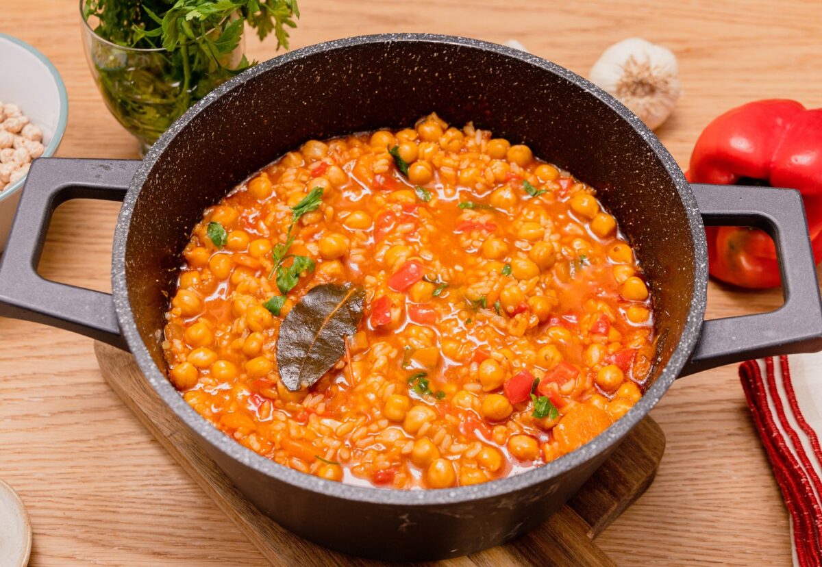 Arroz caldoso con garbanzos paso a paso