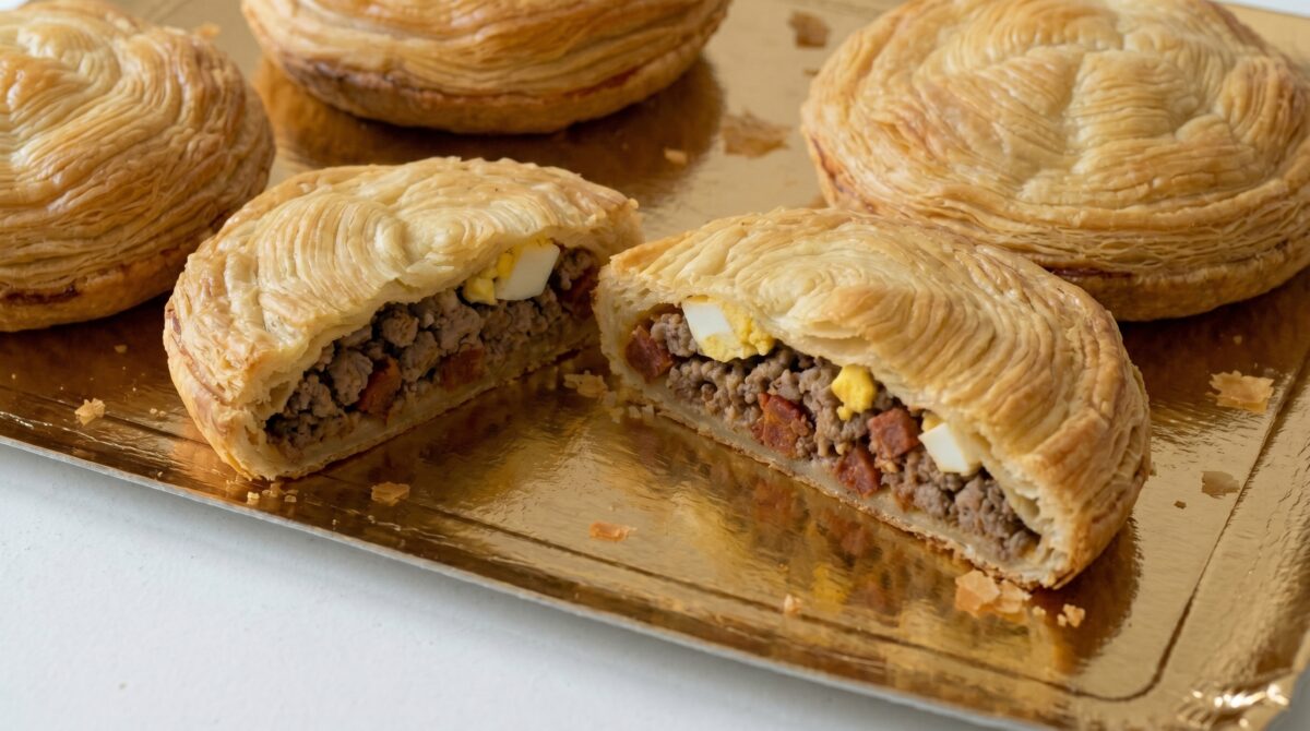 Pastel de carne murciano, el clásico salado con hojaldre crujiente y relleno jugoso