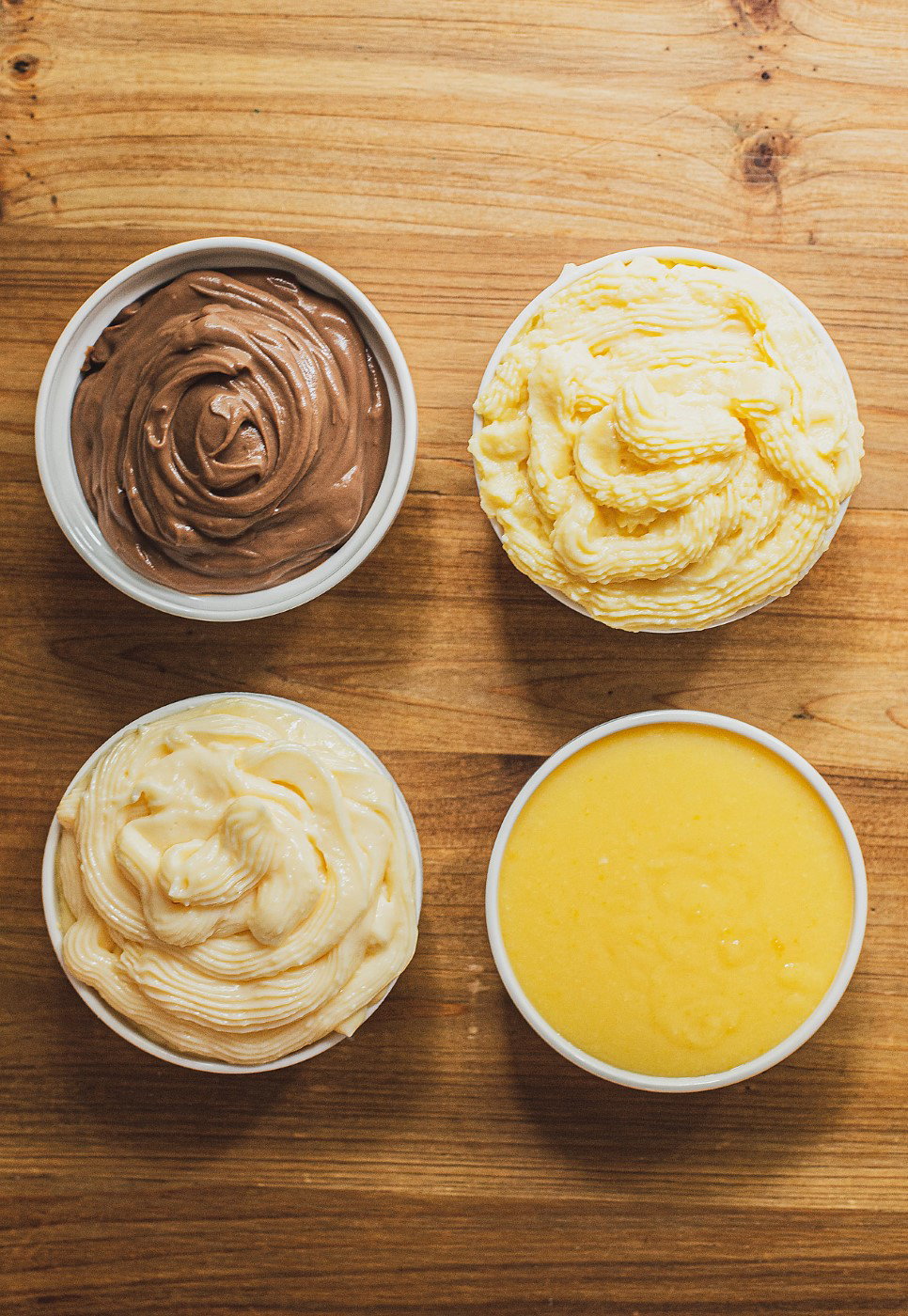 4 tipos diferentes de crema pastelera incluyendo la tradicional